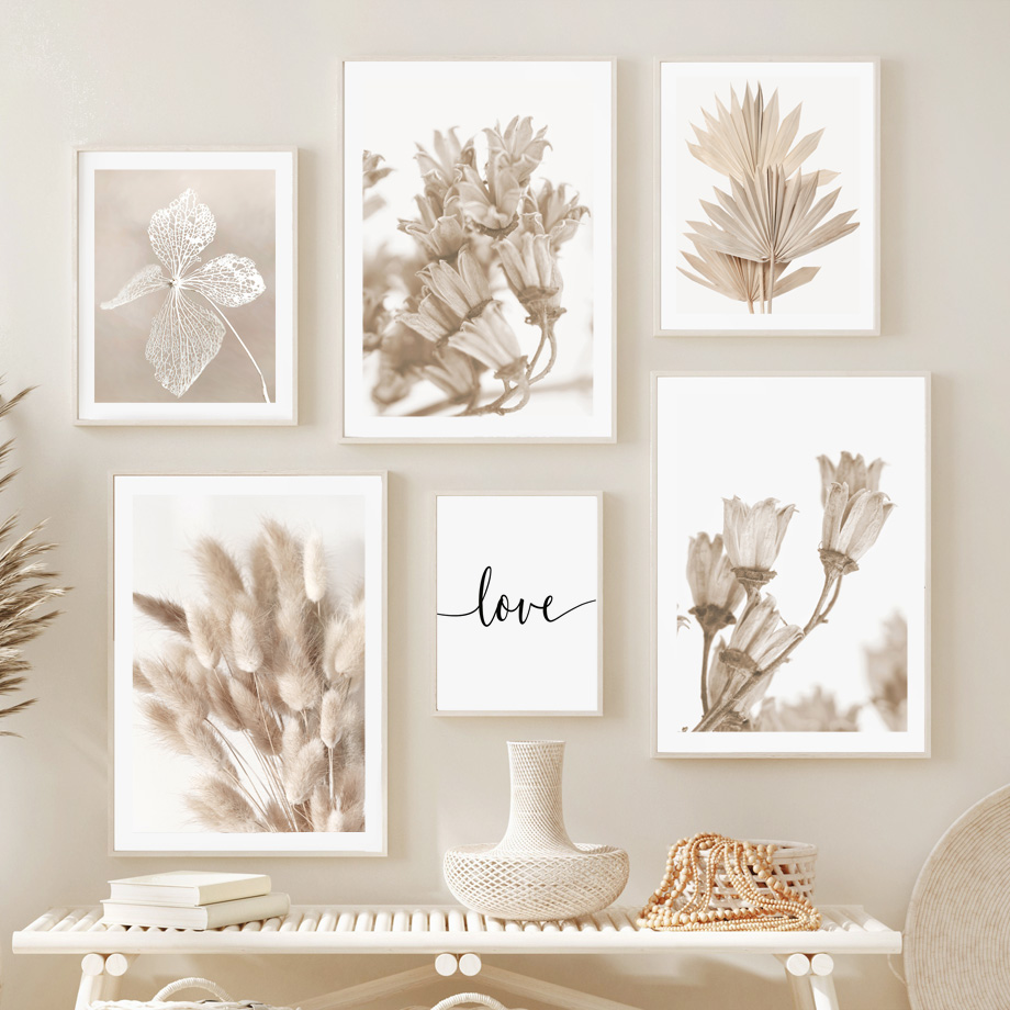 Palm Leaf Dried - Neutral Beige Boho Wall Art Canvas