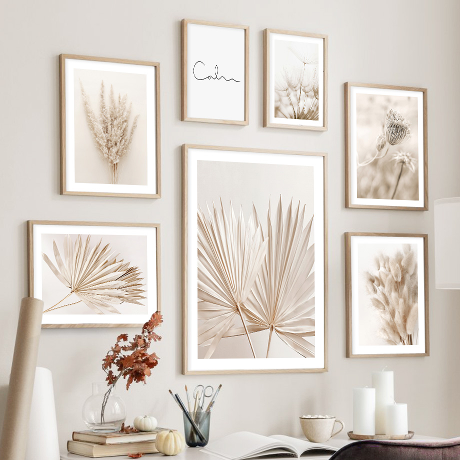 Neutral Beige Boho Wall Art Mu - Palm Leaf Dried recension och pris
