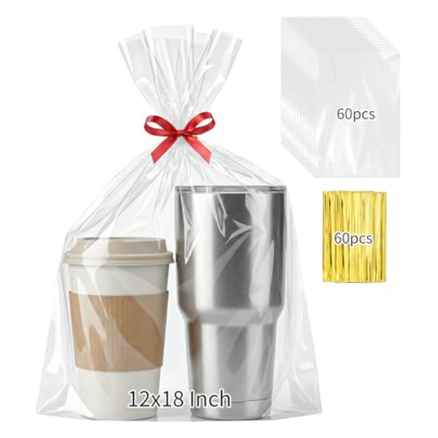 60PCS Cellophane Gift Bags 12x - Cellophane Wrap Clear recension och pris