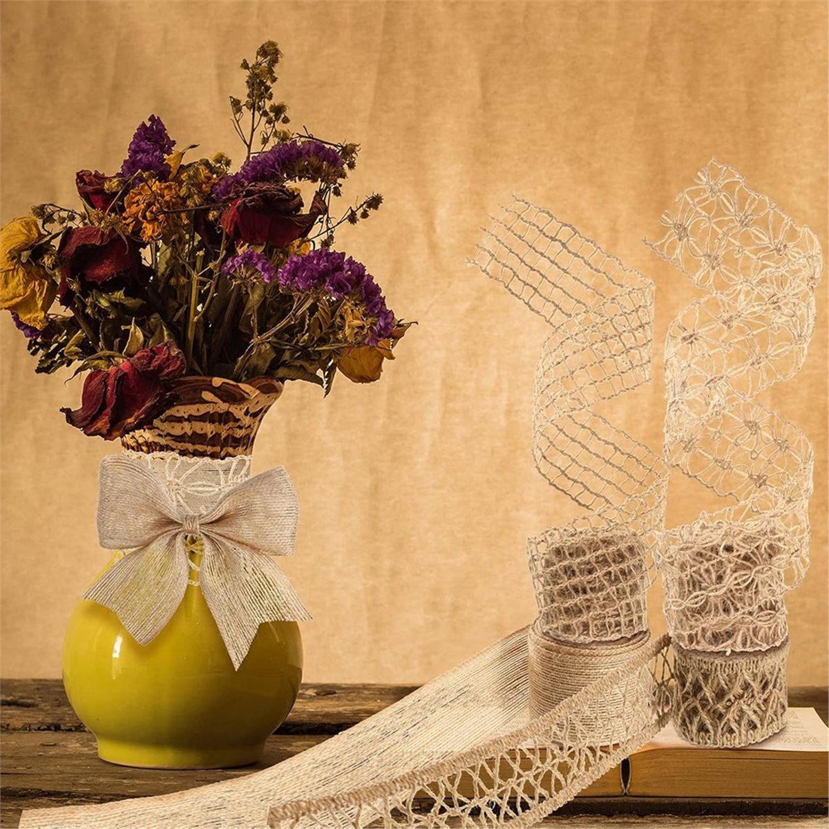 5 Rolls 13ft Burlap Ribbon Wir - Twine Jute Natural recension och pris